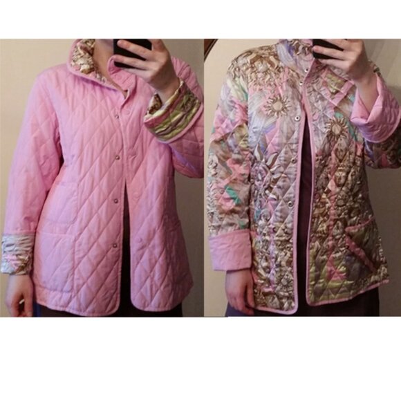 VicaModa Reversable 100% Silk Shell Light Quilted Jacket 10-8 Bubble Gum Pink - Picture 1 of 11